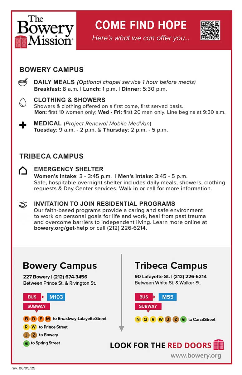 The Bowery Mission Resource Cards