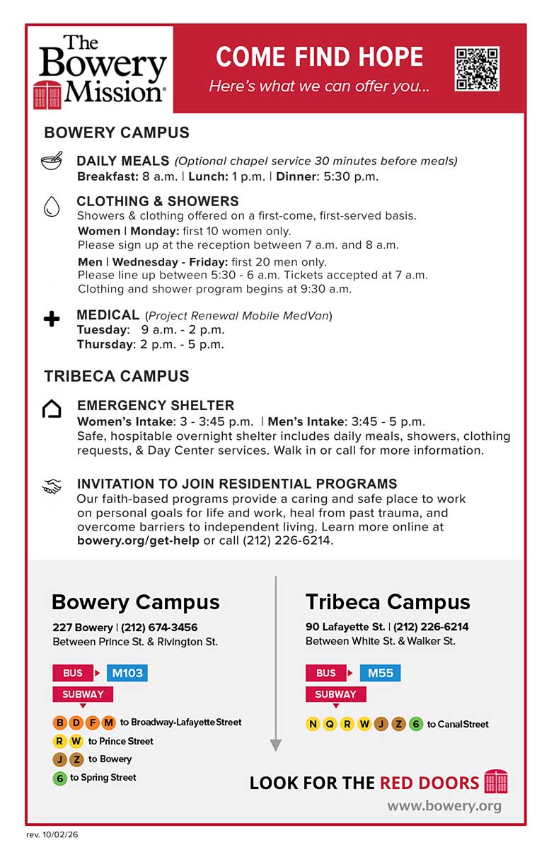 The Bowery Mission Resource Cards