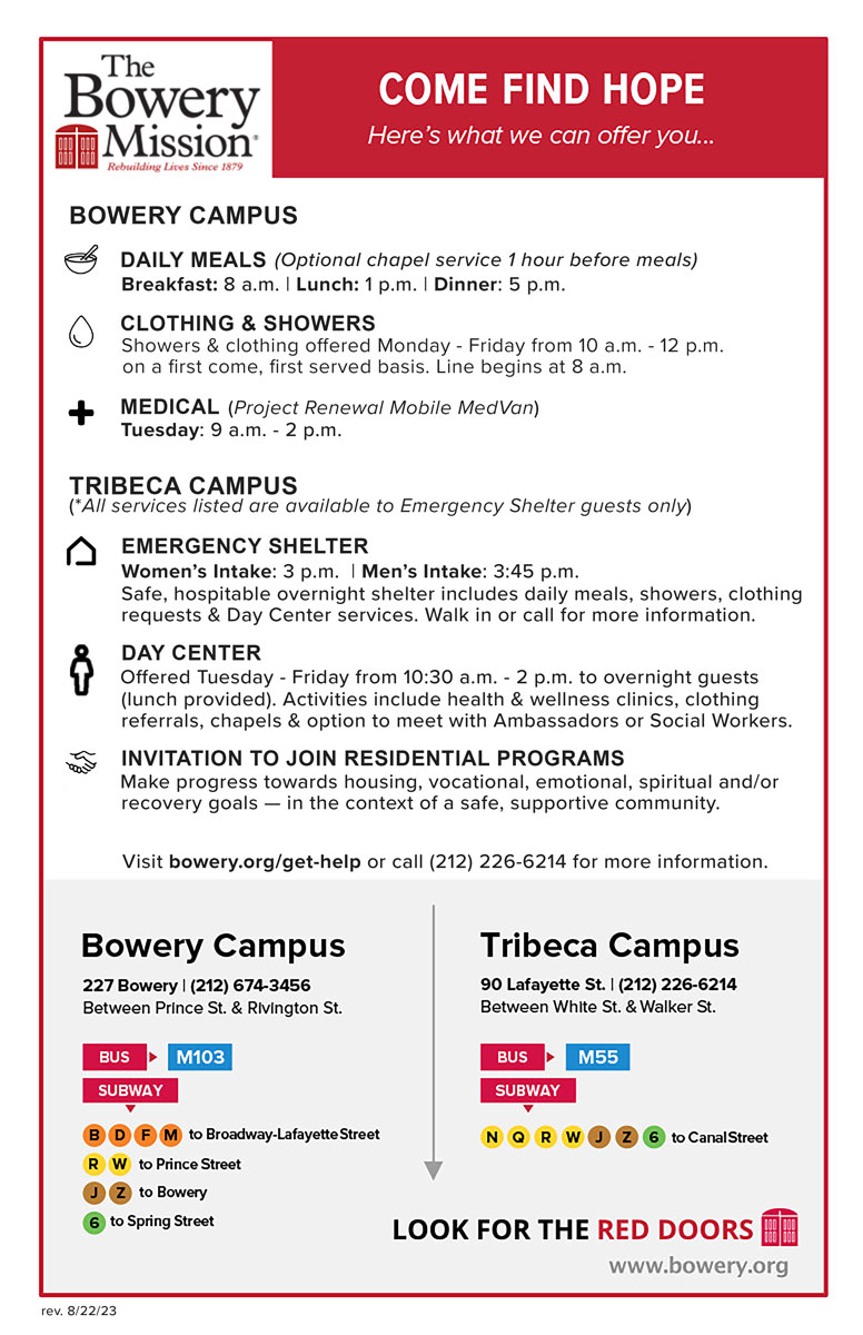 The Bowery Mission Resource Cards