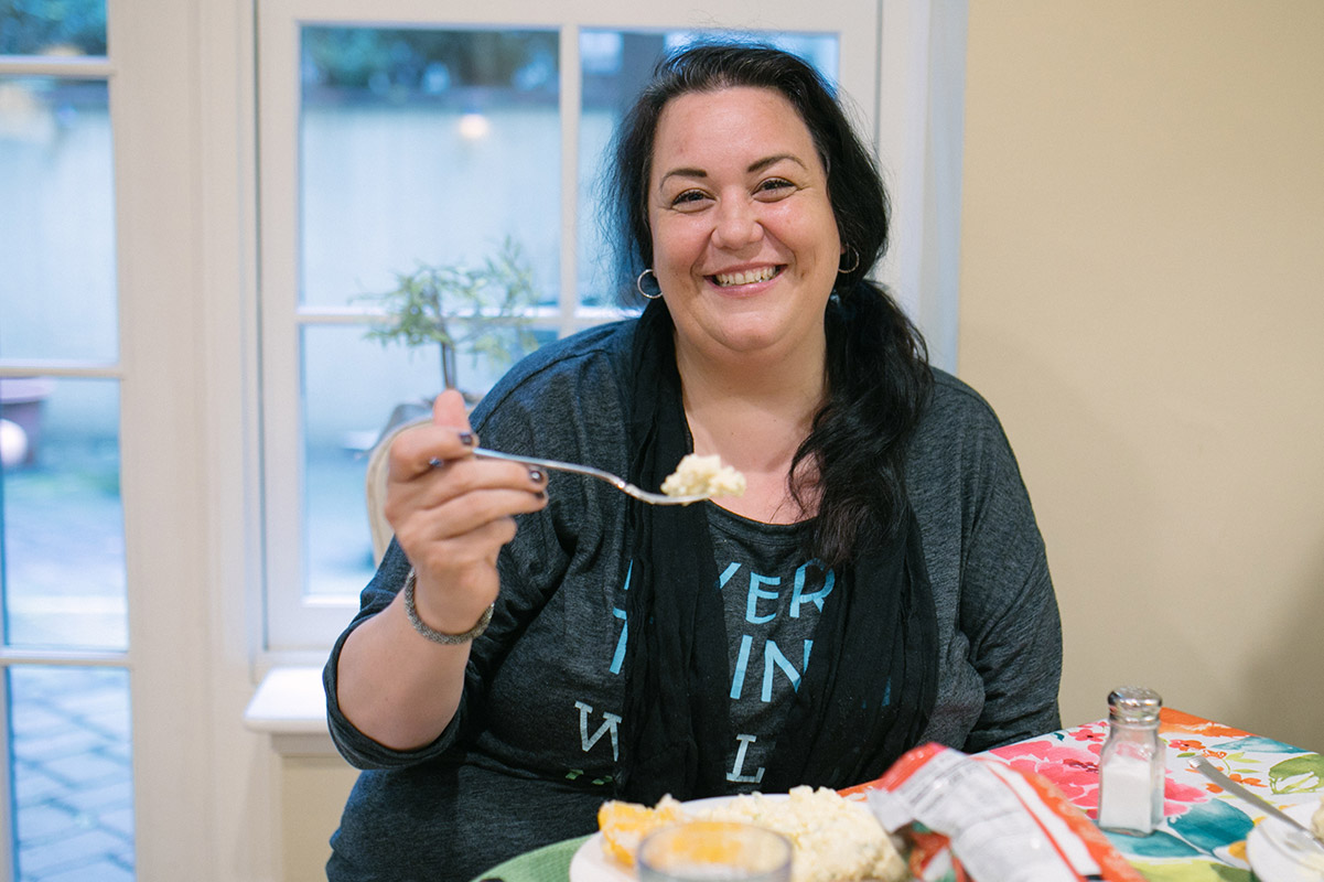 Client enjoying a meal